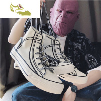 喻娄品牌高帮涂鸦手绘帆布鞋男韩版透气百搭黑色鞋子男潮鞋高邦嘻哈板鞋男