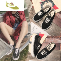 喻娄品牌帆布鞋男潮低帮韩版黑白色百搭布鞋情侣款帆布鞋滑板鞋厚底男女鞋