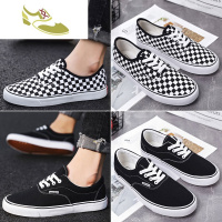 喻娄品牌男鞋夏季潮鞋韩版潮流黑白格子鞋帆布鞋男低帮系带板鞋百搭情侣鞋