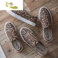 喻娄品牌豹纹帆布鞋男低帮韩版潮百搭休闲单鞋社会鞋快网红动物纹豹纹板鞋