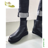 喻娄品牌@韩桥~暗黑系男士百搭冬季切尔西男靴韩版后跟拉链高帮皮鞋靴子男男士靴子