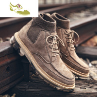 喻娄品牌2019年新款秋季鞋子男潮鞋骑行旅游高帮靴子复古工装靴马丁鞋男士