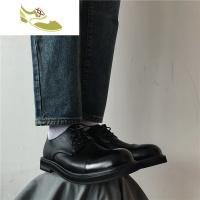 喻娄品牌@韩桥~2019暗黑系复古大头皮鞋男士荔枝纹厚底增高翘头皮鞋低帮鞋男士低帮鞋