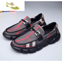 喻娄品牌2019春秋豆豆鞋男布鞋英伦潮流懒人鞋防水布驾车鞋格子套脚休闲鞋