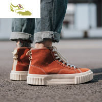 喻娄品牌2019春夏新款日系复古高帮帆布鞋休闲鞋男厚底鞋轮胎底固特异男鞋男士高帮鞋
