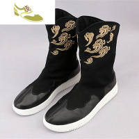 喻娄品牌中国风男鞋复古官靴祥云刺绣中式民族风靴子男士秋冬加绒高帮鞋潮男士靴子