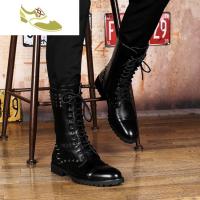 喻娄品牌加绒秋冬男士皮靴英伦 高筒靴马丁靴真皮韩版潮流中筒男靴子