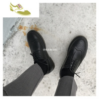 喻娄品牌抱走推土机韩版定制英伦布洛克花基础百搭黑色皮鞋男休闲鞋