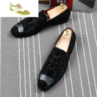 喻娄品牌欧美潮流男鞋水钻刺绣发型师套脚尖头皮鞋夏季透气懒人豆豆鞋单鞋