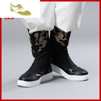 喻娄品牌中筒帆布鞋男中国风祥云刺绣复古官靴古代汉服靴子古装男鞋男士靴子