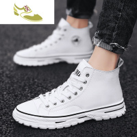 喻娄品牌高帮小白鞋男冬季2019新款网红白色马丁靴增高加绒棉鞋高腰皮靴潮男士高帮鞋