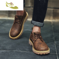 喻娄品牌男士大头皮鞋秋季防水马丁鞋男户外休闲靴子低帮工装鞋英伦鞋子潮男士靴子