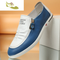 喻娄品牌春秋男装真皮商务悠闲鞋头层牛皮没鞋带软底软皮白色男土潮流鞋子男士低帮鞋