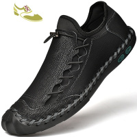 喻娄品牌真皮鞋欧洲站秋鞋潮男鞋子潮鞋软底英伦风百搭冬天一脚蹬大码休闲男士低帮鞋