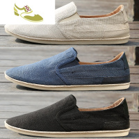 喻娄品牌夏季中国风民族亚麻布鞋男士休闲复古软底帆布鞋白色国风传统古风