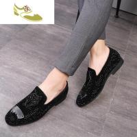 喻娄品牌欧洲站潮流男韩版水钻刺绣精神小伙潮鞋英伦尖头套脚豆豆鞋社会鞋