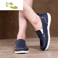 喻娄品牌夏季沃尔卢一脚蹬懒人帆布鞋男韩版低帮百搭休闲布鞋