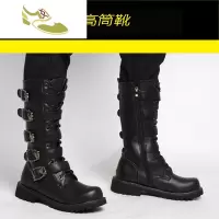 喻娄品牌男士内增高筒靴男士机车韩版马丁靴秋冬长款靴子内增高透气男靴子