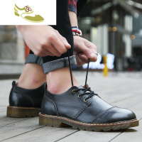 喻娄品牌男版休闲皮鞋头层牛皮牛筋底透气厚底大头鞋男鞋工装鞋伐木鞋马丁男士低帮鞋