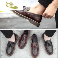 喻娄品牌男鞋休闲鞋懒人韩版复古棕色松糕发型师西装英伦布洛克乐福小皮鞋