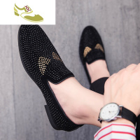 喻娄品牌豆豆鞋男社会韩版潮流皮鞋时尚水钻男鞋夏季透气一脚蹬懒人乐福鞋