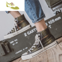 喻娄品牌1970s格子高帮帆布鞋男情侣2019新款韩版ulzzang潮学生橄榄绿港风