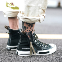 喻娄品牌国潮高帮帆布鞋男街头ulzzang潮流学生机能风暗黑鞋子情侣款潮牌