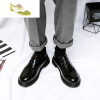 喻娄品牌漆皮男鞋林弯弯复古亮面37小码正装皮鞋英伦大头鞋韩版潮学生工作男士低帮鞋