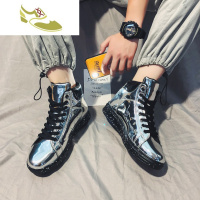 喻娄品牌男鞋秋季潮鞋发型师欧洲站高帮镜面网红板鞋男学生潮牌增高松糕鞋男士高帮鞋