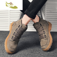 喻娄品牌高帮男鞋冬季保暖潮鞋雪地靴工装马丁靴男英伦风中帮男士短靴