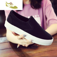 喻娄品牌男式帆布鞋一脚蹬低帮厚底增高韩版休闲潮鞋秋懒汉人时尚单鞋