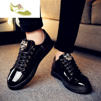 喻娄品牌鞋子男鞋秋季2019新款亮面皮鞋男士休闲鞋韩版潮流板鞋男网红潮鞋