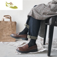 喻娄品牌MOGERN/自制ins小皮鞋复古乐福鞋男一脚蹬懒人鞋百搭男士低帮皮鞋