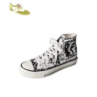 喻娄品牌帆布鞋男高帮透气ins卡通海贼印花布鞋韩版百搭ulzzang休闲运动鞋