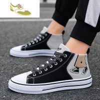 喻娄品牌男鞋秋季2019新款潮流百搭高帮帆布板鞋休闲涂鸦布鞋漫画网红潮鞋