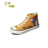 喻娄品牌帆布鞋男高帮透气ins卡通印花布鞋韩版休闲运动鞋百搭ulzzang潮鞋
