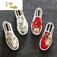 喻娄品牌花布鞋男社会一脚蹬夏季中国风透气低帮软底个性平底懒人鞋