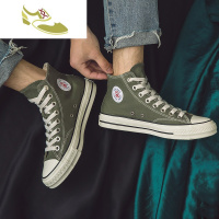 喻娄品牌高帮帆布鞋男2019秋季透气百搭休闲鞋橄榄绿复古潮流板鞋男鞋