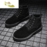 喻娄品牌2019新款秋季马丁靴男高帮工装靴英伦风全黑色沙漠中帮男靴子