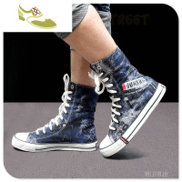 喻娄品牌高帮帆布鞋男翻边春秋牛仔布靴子滑板鞋男长筒马丁靴大码运动鞋女