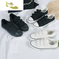 喻娄品牌2019魔术贴韩版平底初中学生帆布鞋女百搭休闲板鞋黑魔法贴布鞋男