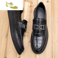 喻娄品牌轮胎大底圆头皮鞋男英伦韩版商务休闲鞋潮鞋子帅气一脚蹬发型师鞋