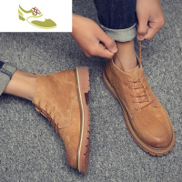 喻娄品牌马丁靴男中帮英伦风百搭2019新款冬季加绒工装靴高帮复古靴子男潮