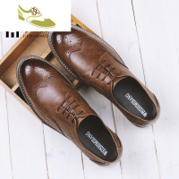 喻娄品牌皮鞋男布洛克花英伦小皮鞋休闲牛津鞋系带潮鞋韩版棕色复古透气男士低帮鞋