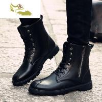 喻娄品牌春季男士短靴高帮皮靴工装靴2019新款韩版潮流男靴子休闲皮鞋