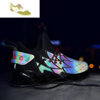 喻娄品牌刀锋反光变色龙潮鞋2019新款飞织网面网红夜魔侠休闲跑步旅游鞋男男士低帮鞋