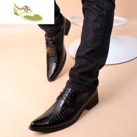 喻娄品牌尖头皮鞋男韩版潮鞋休闲男鞋婚鞋流行发型师夜店亮皮款小英伦潮流男士低帮鞋