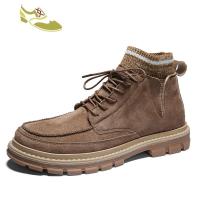 喻娄品牌马丁靴男工装靴中帮靴子高帮冬季英伦风男士雪地靴真皮切尔西靴冬