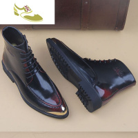 喻娄品牌短靴男靴子韩版马丁靴潮流男鞋高帮尖头皮靴休闲英伦中帮男士皮鞋