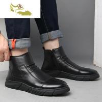 喻娄品牌真皮马丁靴男高帮加绒秋冬韩版英伦风潮流百搭切尔西黑色雪地棉鞋